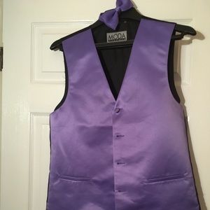Men’s purple Suit vest with matching bowtie